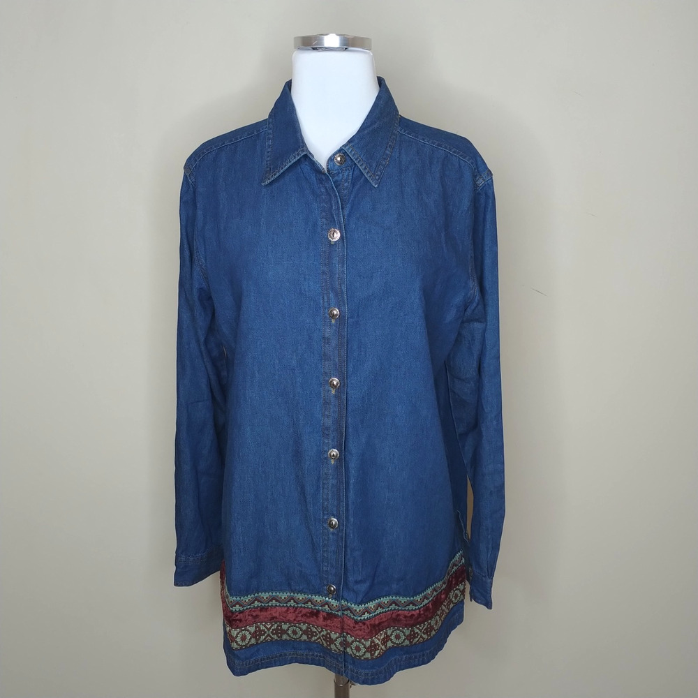 Willow Ridge Denim Button Up Tunic Aztec‎ Western Embroidered